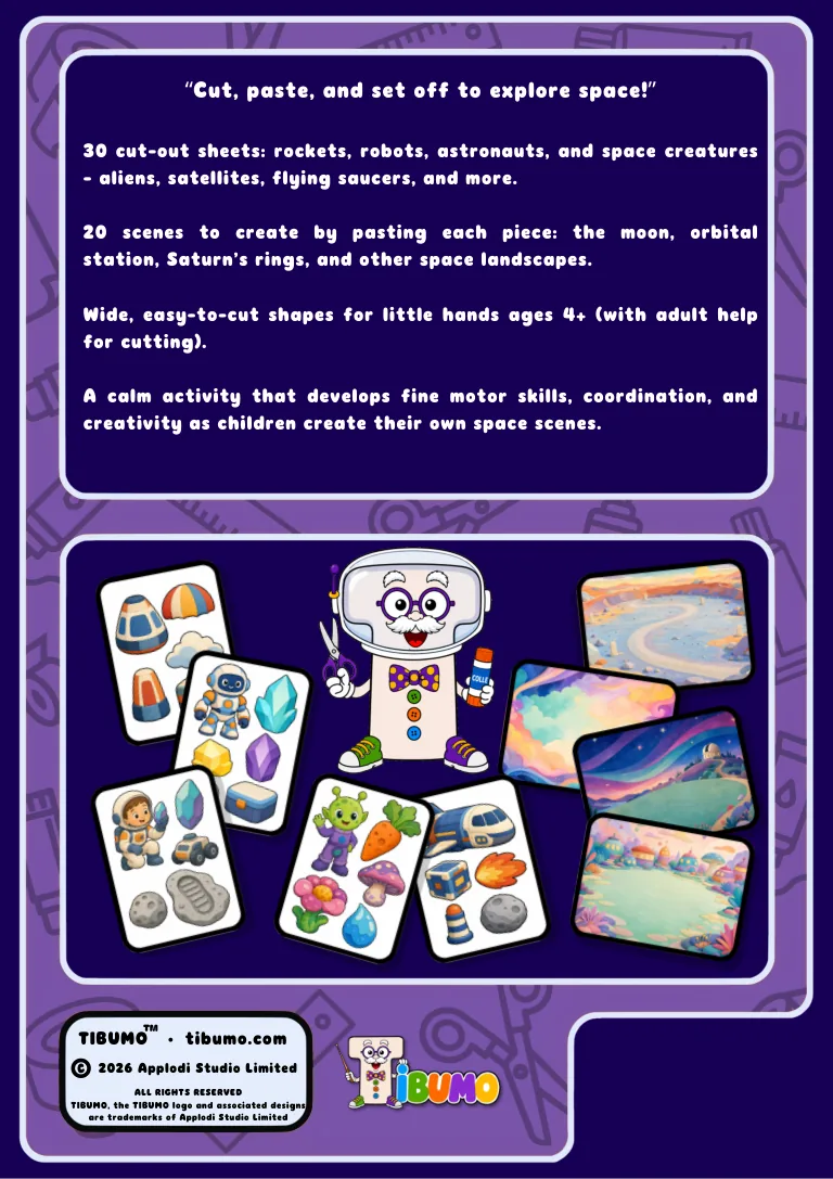 Back cover · Tibumo : Space Adventure · Cut & paste · English