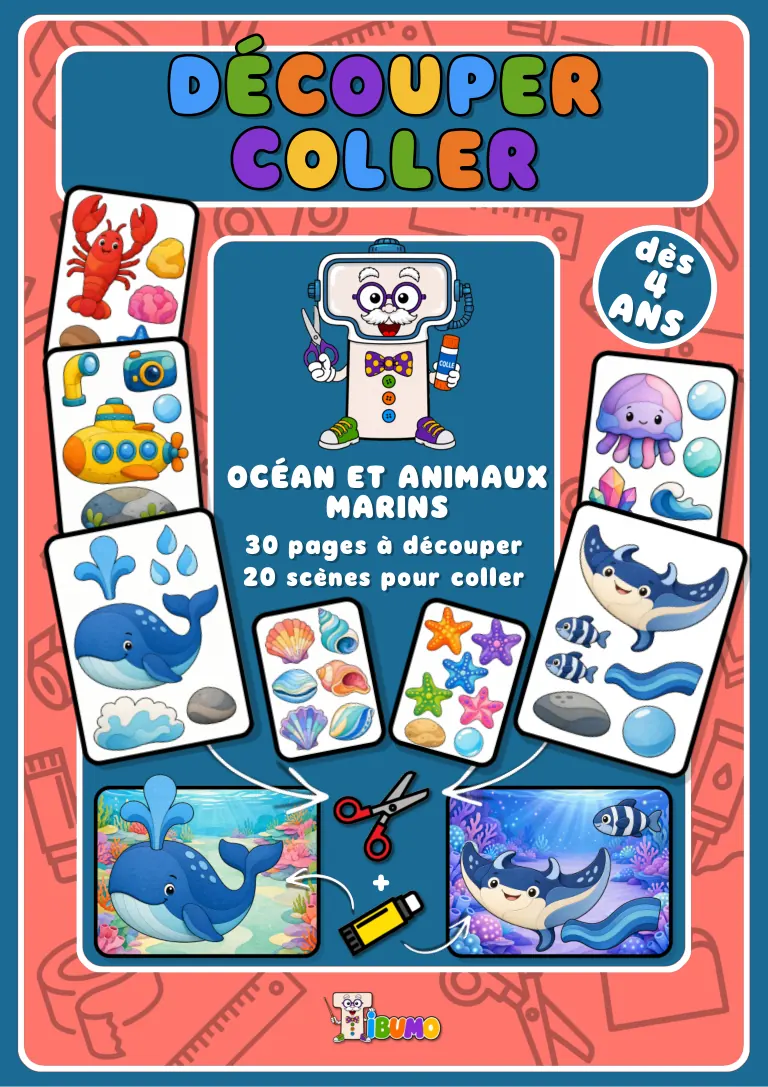 Couverture · Tibumo : Océan et animaux marins · Découper et coller · Français