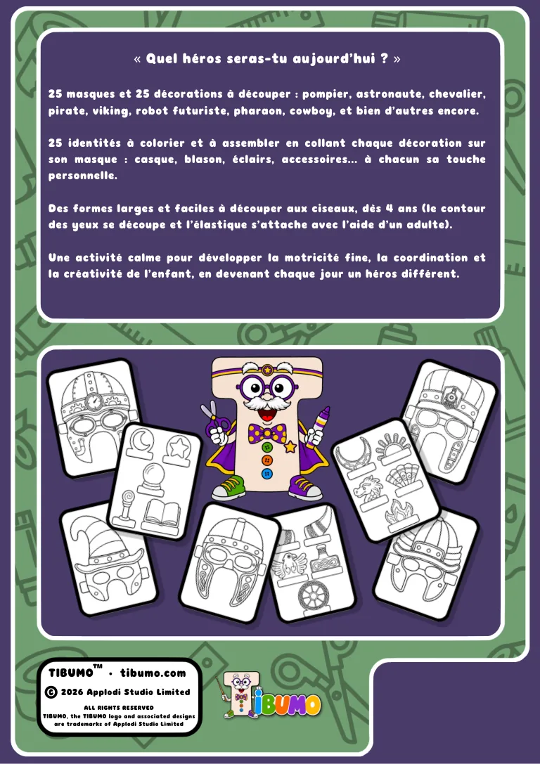 Quatrième de couverture · Tibumo : Héros de tous les temps · Masques à créer · Français