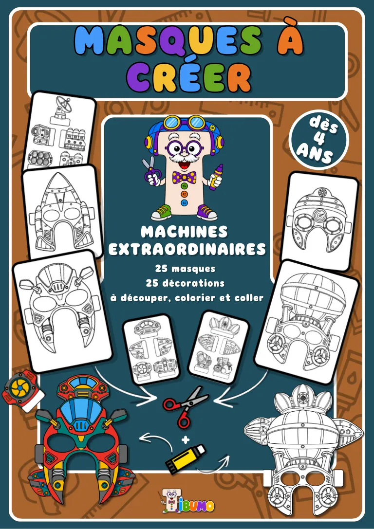 Couverture · Tibumo : Machines extraordinaires · Masques à créer · Français