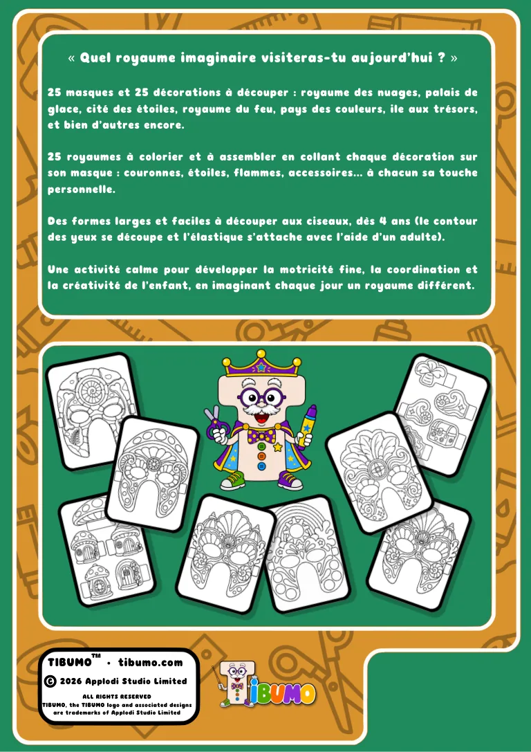 Quatrième de couverture · Tibumo : Royaumes imaginaires · Masques à créer · Français