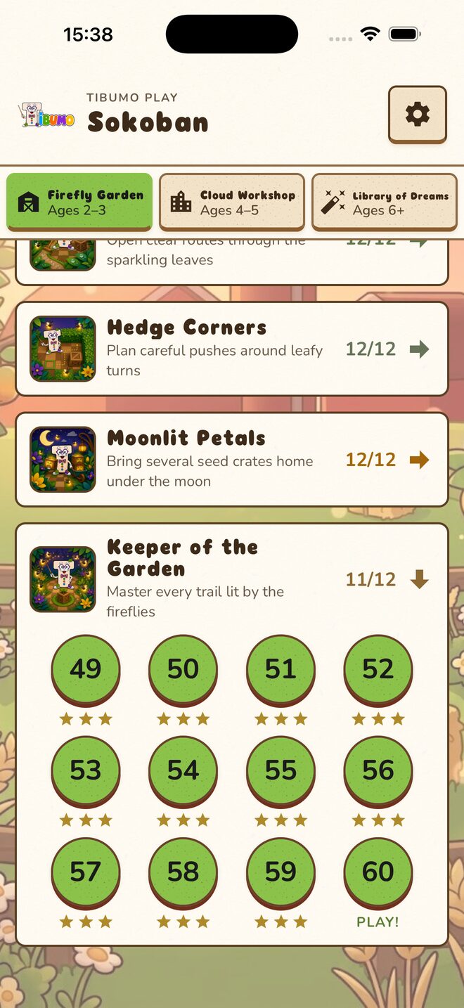 Firefly Garden level menu